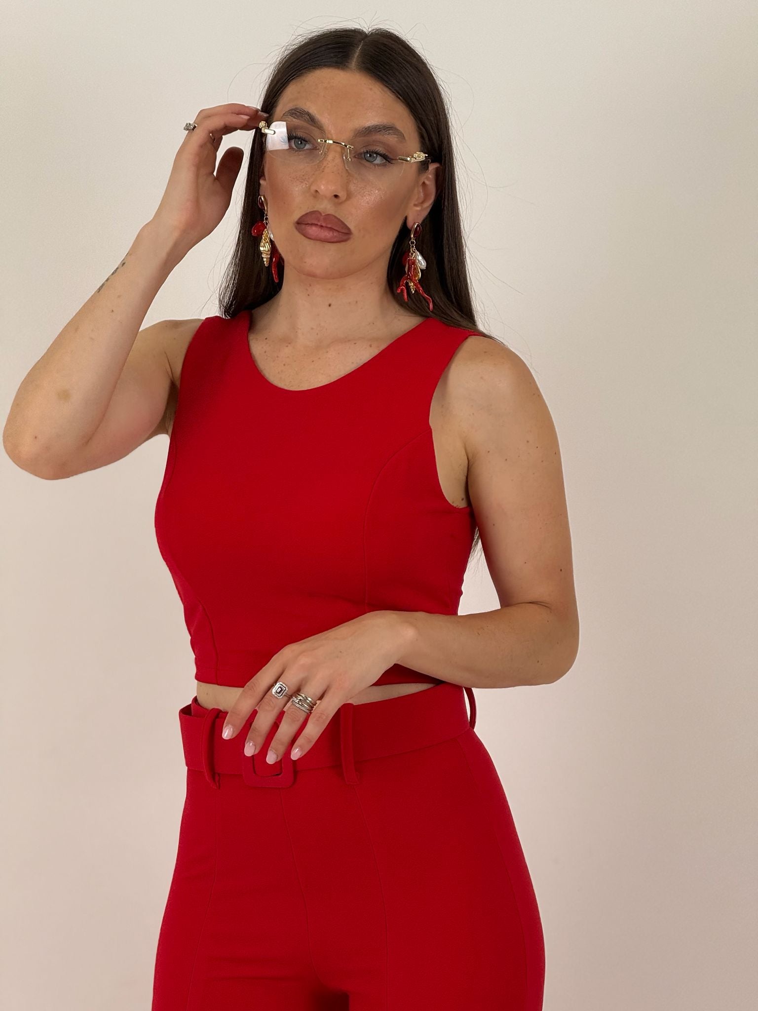 Cordset RED - completo composto da pantalone palazzo, cintura e top corto