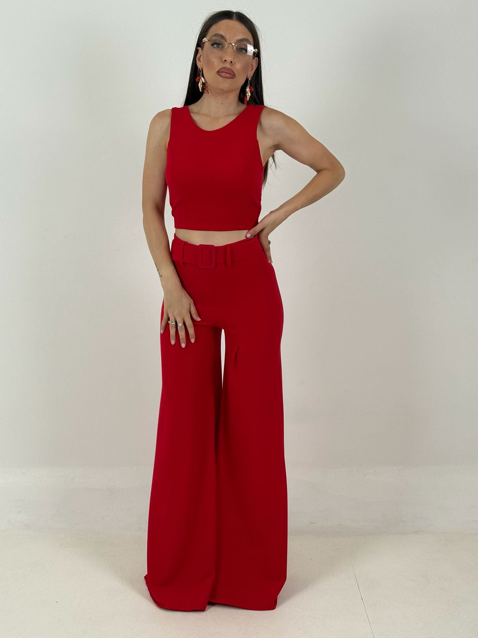 Cordset RED - completo composto da pantalone palazzo, cintura e top corto