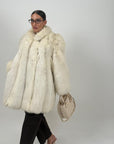 Pelliccia in volpe crema N59 -cappotto in pelliccia a pelli intere con collo a pistagna