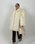 Pelliccia in volpe crema N59 -cappotto in pelliccia a pelli intere con collo a pistagna