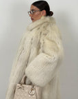 Pelliccia in volpe crema N59 -cappotto in pelliccia a pelli intere con collo a pistagna