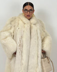 Pelliccia in volpe crema N59 -cappotto in pelliccia a pelli intere con collo a pistagna