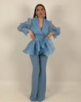 Tailleur MARYS - Tailleur sartoriale giacca in organza con cintura fascia larga nel punto vita e pantalone a zampa - top quality