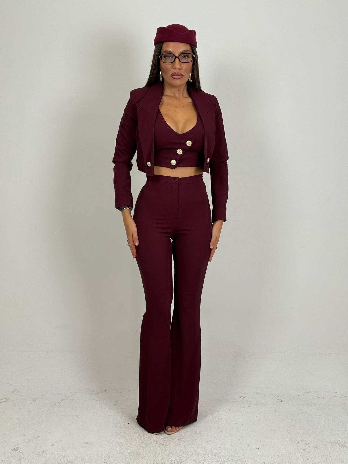 Tailleur VIOLANTE - Tailleur sartoriale 3 pezzi panciotto giacca corta e pantalone effetto guaina a zampa