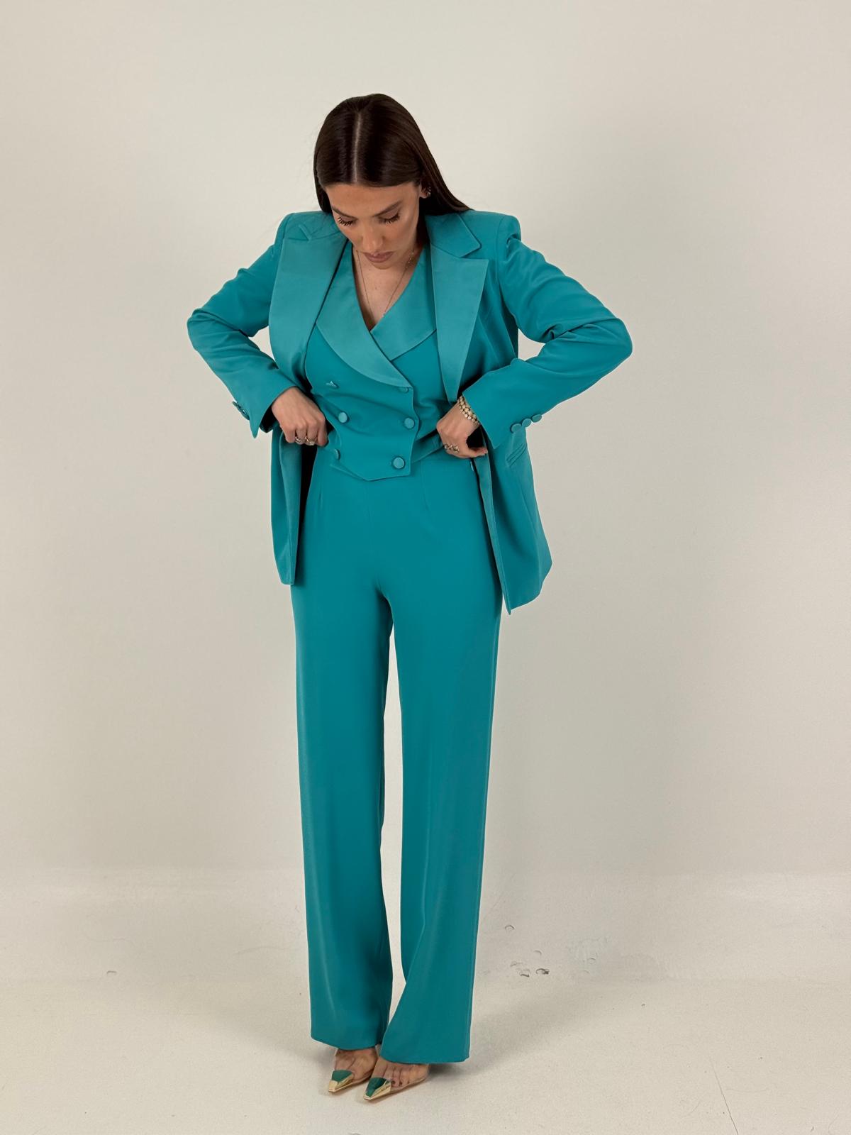 Tailleur NABY - Tailleur sartoriale tre pezzi, panciotto doppio petto giacca e pantalone palazzo