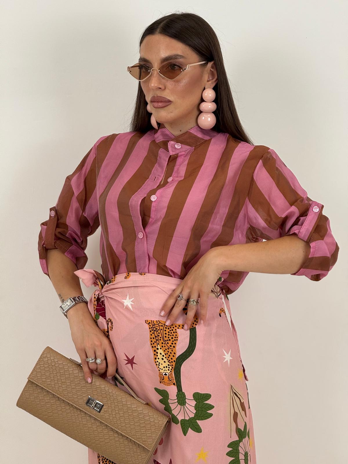 Camicia a righe ROSA&amp;MARRONE