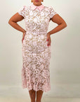 CURVY ABITO MOET - abito longuette in pizzo con collo effetto camicia e cintura nel punto vita - collezione chic