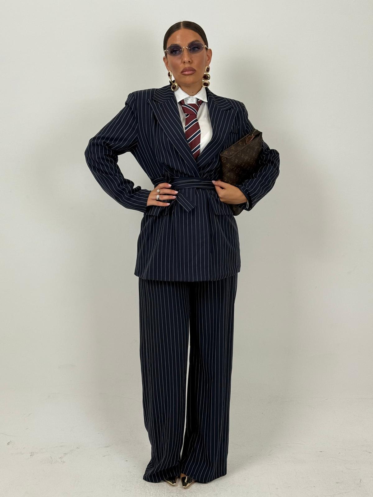 Tailleur ENRICA - COMPLETO GIACCA CON CINTURA E PANTALONE GESSATO