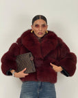 Pelliccia in volpe rossa N66 - Con collo sciallato - Bomber in volpe rossa con inserti in pelle nero