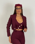 Tailleur VIOLANTE - Tailleur sartoriale 3 pezzi panciotto giacca corta e pantalone effetto guaina a zampa