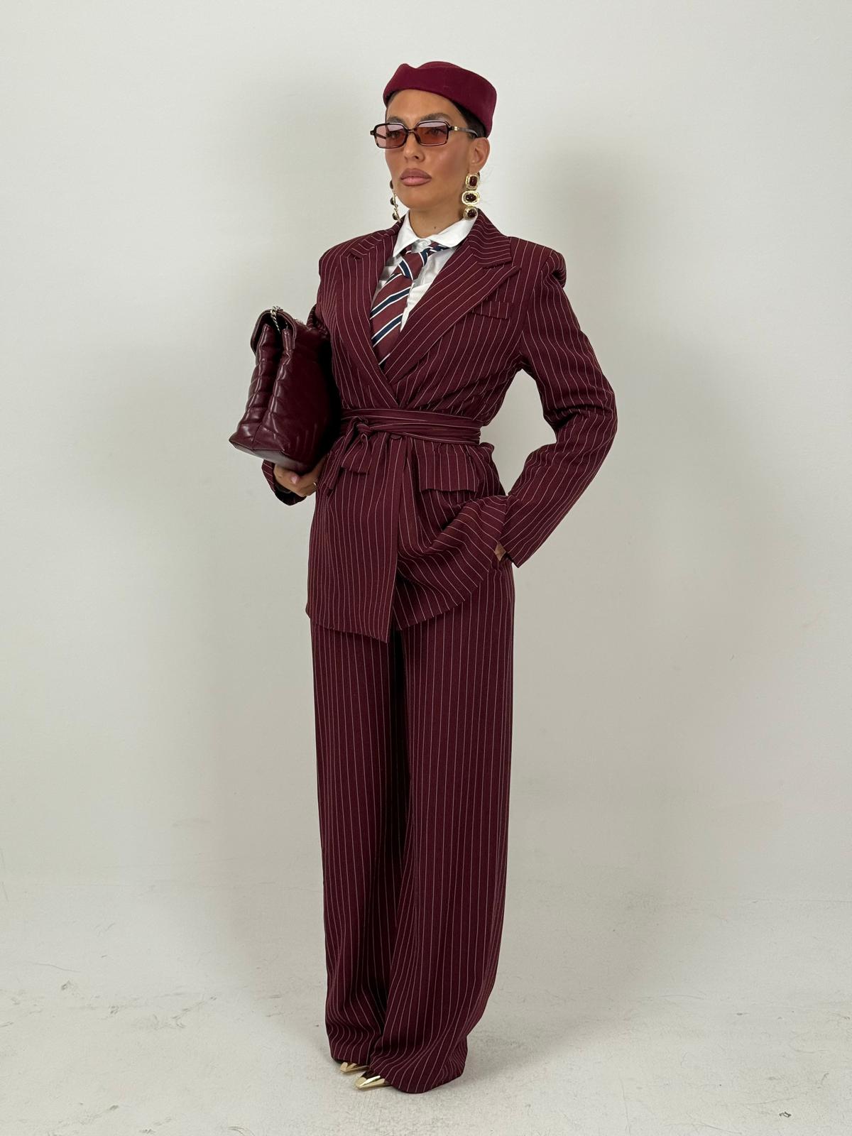 Tailleur ENRICA - COMPLETO GIACCA CON CINTURA E PANTALONE GESSATO