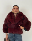 Pelliccia in volpe rossa N66 - Con collo sciallato - Bomber in volpe rossa con inserti in pelle nero