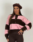 SALDO maglia a fascia rosa e marrone