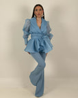 Tailleur MARYS - Tailleur sartoriale giacca in organza con cintura fascia larga nel punto vita e pantalone a zampa - top quality