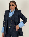 Tailleur CATE - Tailleur sartoriale gessato , composto da tre pezzi panciotto,giacca doppio petto con bottoni dorati e pantalone palazzo