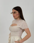 T-shirt ERIKA - Maglia mezza manica con scollo particolare in pizzo
