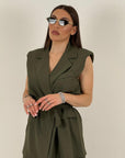 Saldo tailleur composto da gilet e pantalone Marrone
