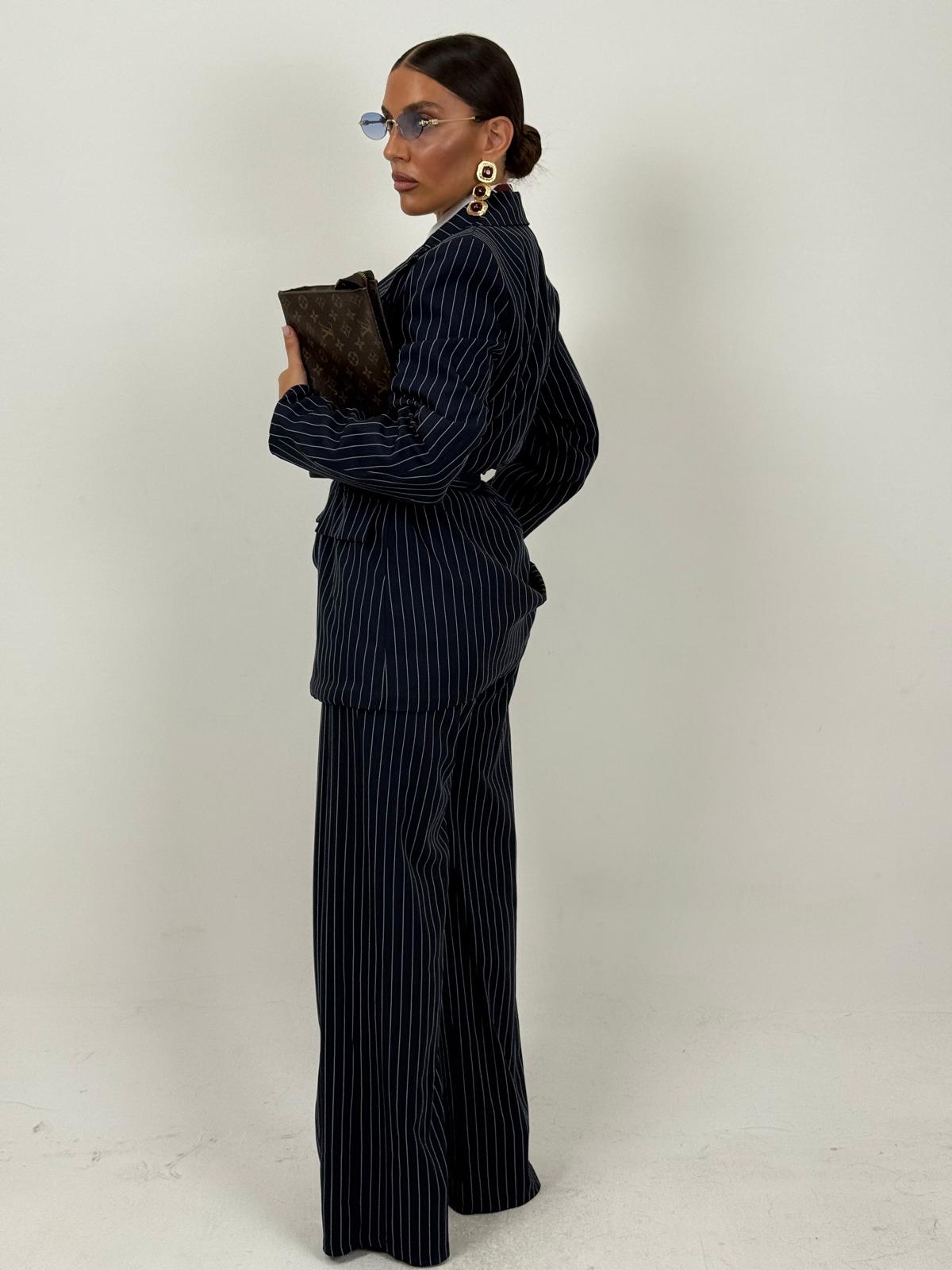 Tailleur ENRICA - COMPLETO GIACCA CON CINTURA E PANTALONE GESSATO