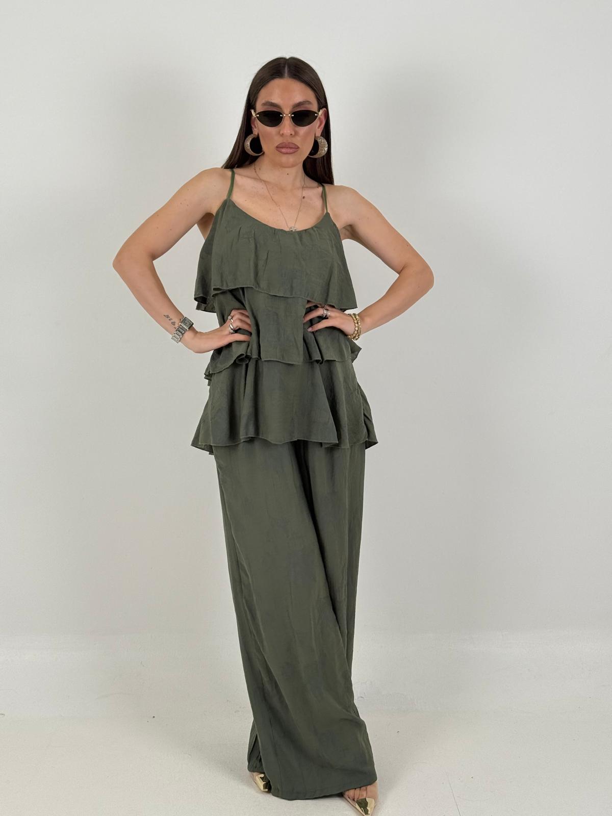 Cordset ELISA - Completo blusa con rouche e pantalone