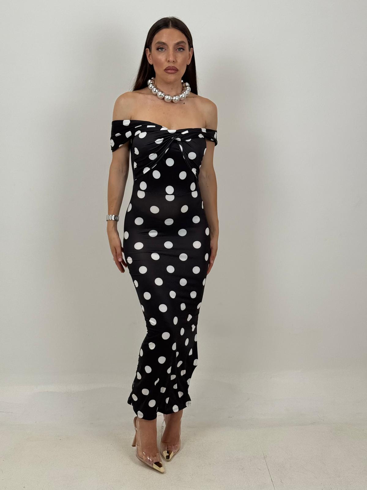 Abito BLACK a pois lungo