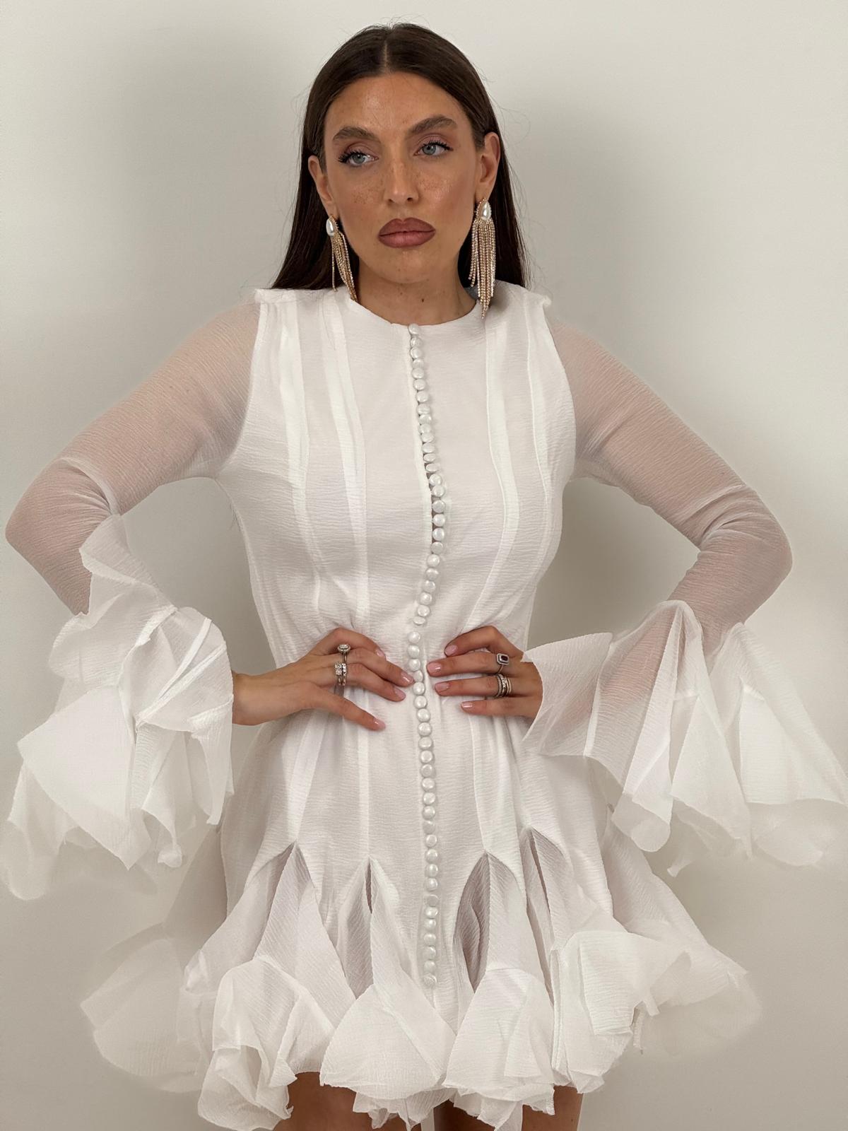 SALDO Abito ESSENCE - abito corto con balze suoi polsi e sul finale della gonna COLLEZIONE CHIC B10