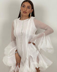 SALDO Abito ESSENCE - abito corto con balze suoi polsi e sul finale della gonna COLLEZIONE CHIC B10