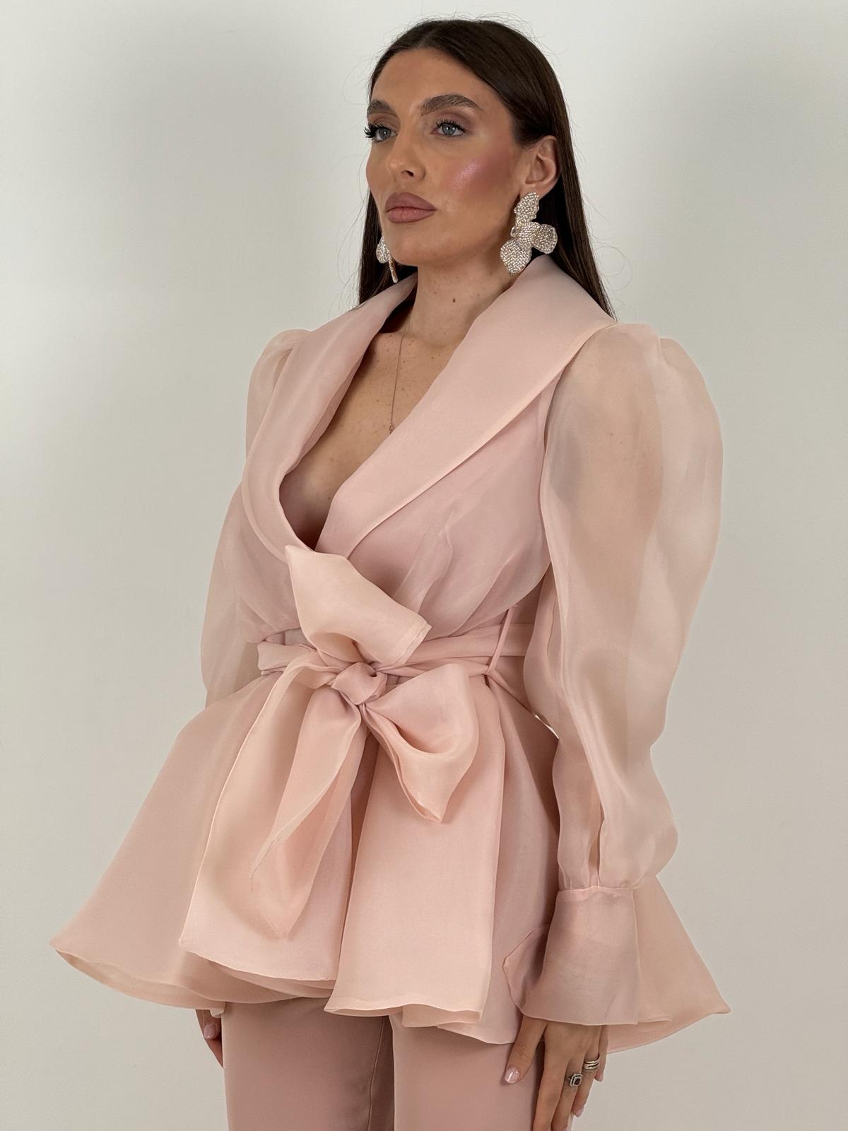 Tailleur MARYS - Tailleur sartoriale giacca in organza con cintura fascia larga nel punto vita e pantalone a zampa - top quality