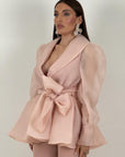 Tailleur MARYS - Tailleur sartoriale giacca in organza con cintura fascia larga nel punto vita e pantalone a zampa - top quality