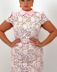 CURVY ABITO MOET - abito longuette in pizzo con collo effetto camicia e cintura nel punto vita - collezione chic