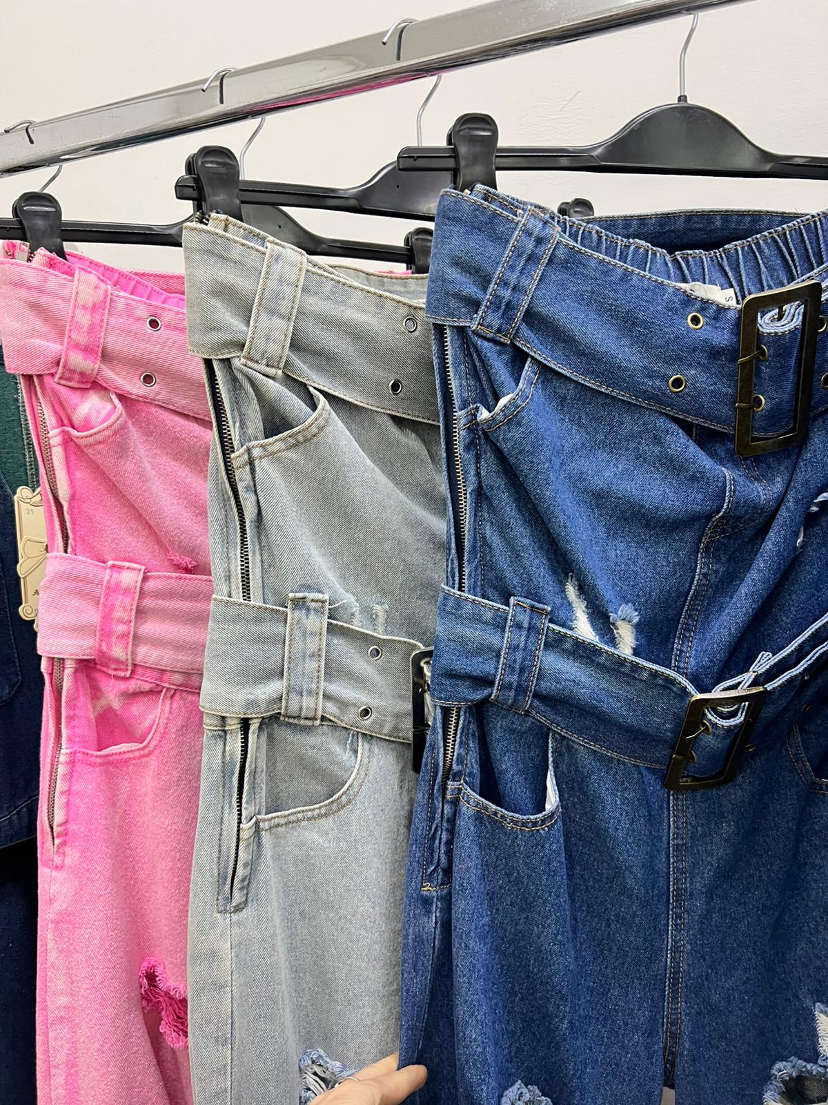 Tuta GERRY - Tuta intera di jeans scollo a fascia con doppia cintura