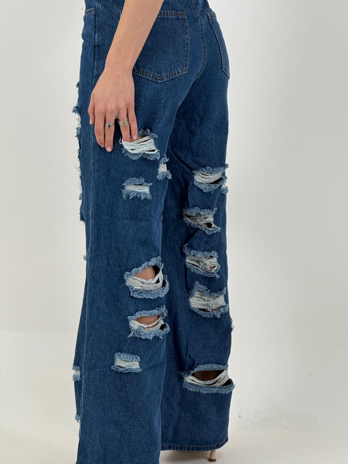 Tuta GERRY - Tuta intera di jeans scollo a fascia con doppia cintura