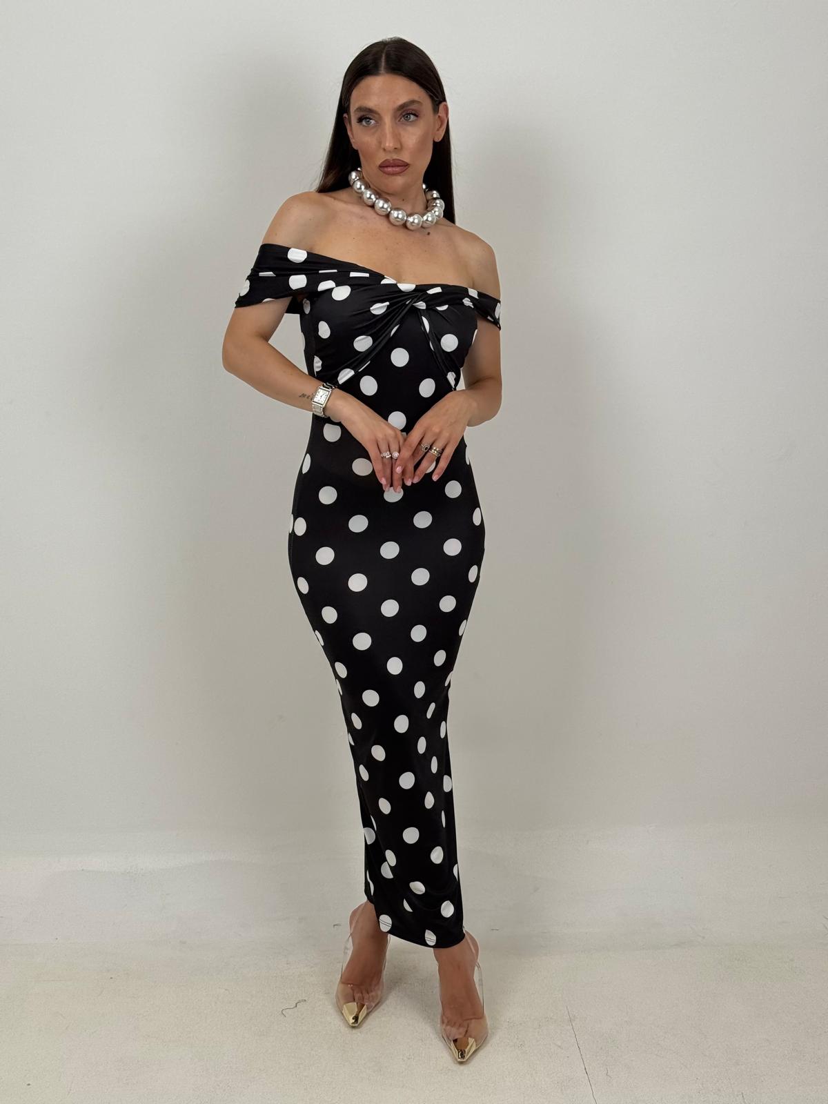 Abito BLACK a pois lungo