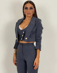 Tailleur VIOLANTE - Tailleur sartoriale 3 pezzi panciotto giacca corta e pantalone effetto guaina a zampa
