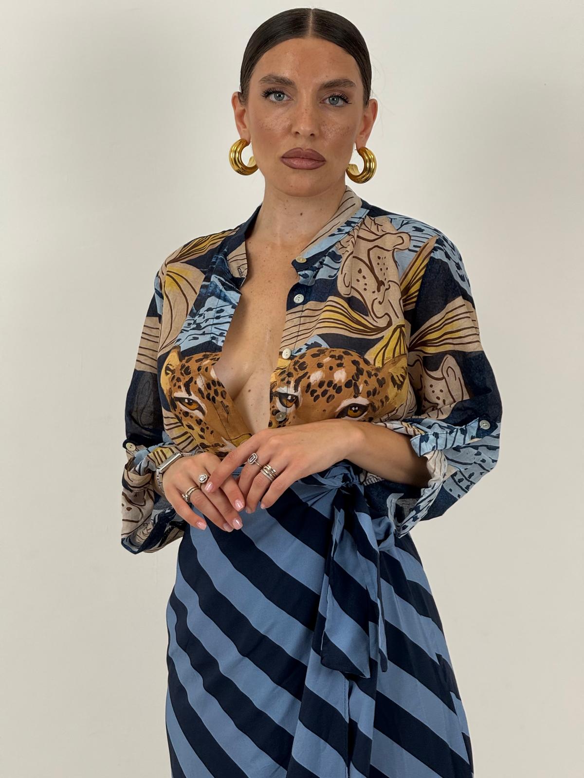 Cordset TIGER BLU - completo gonna pareo e camicia