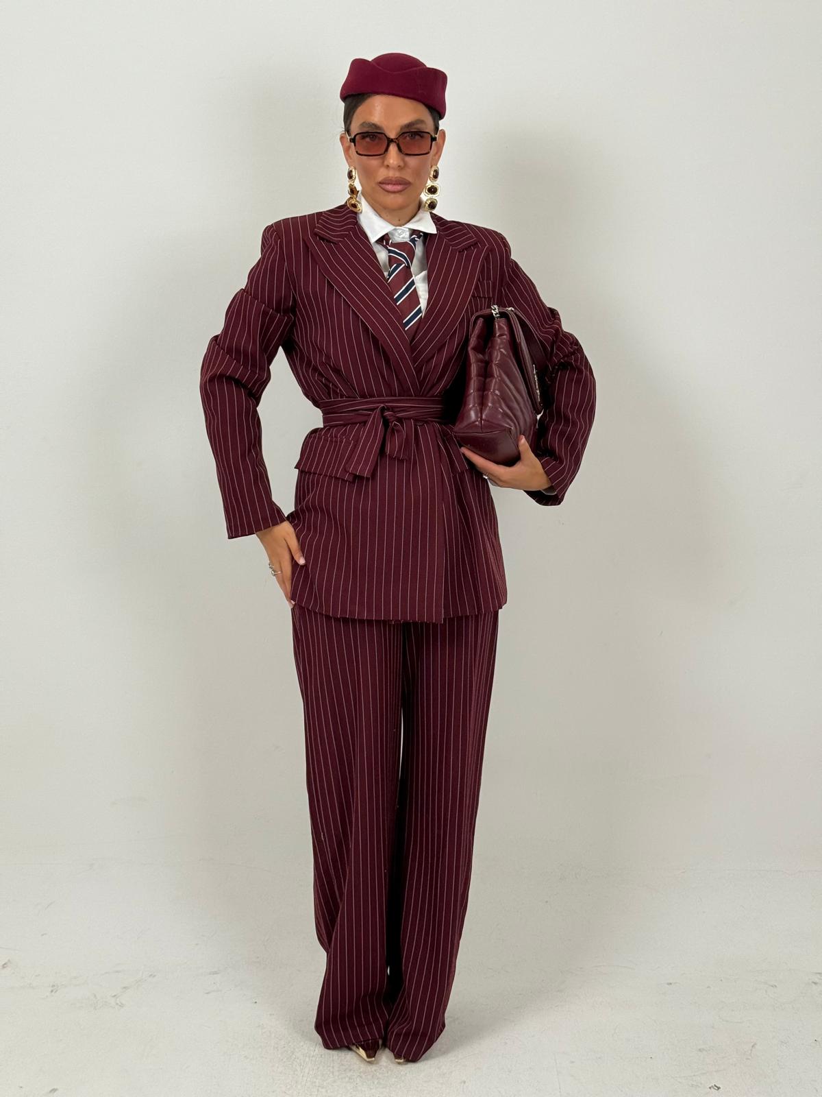 Tailleur ENRICA - COMPLETO GIACCA CON CINTURA E PANTALONE GESSATO