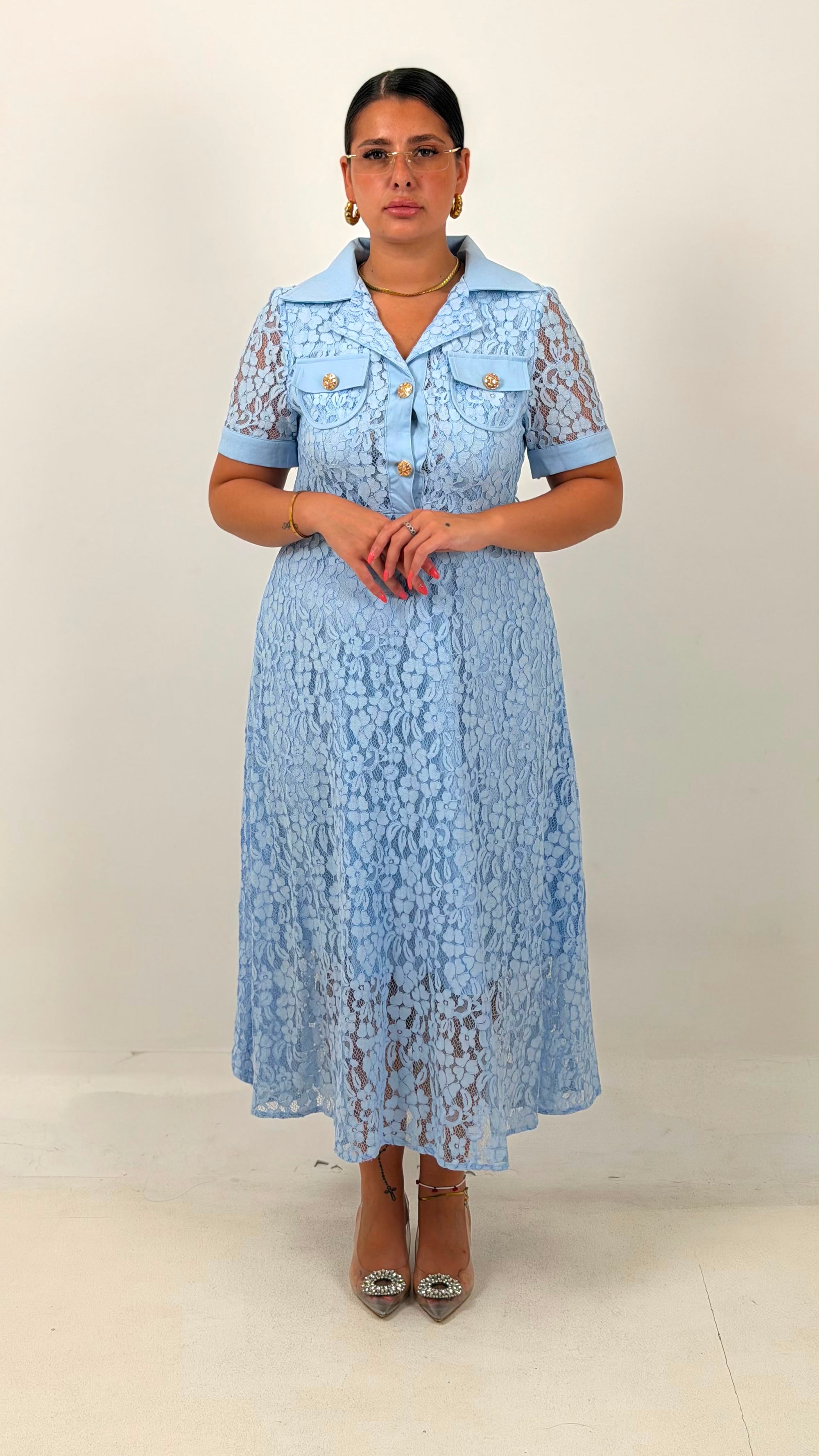 CURVY Abito BRENDA - Abito lungo in pizzo con cintura - COLLEZIONE CHIC