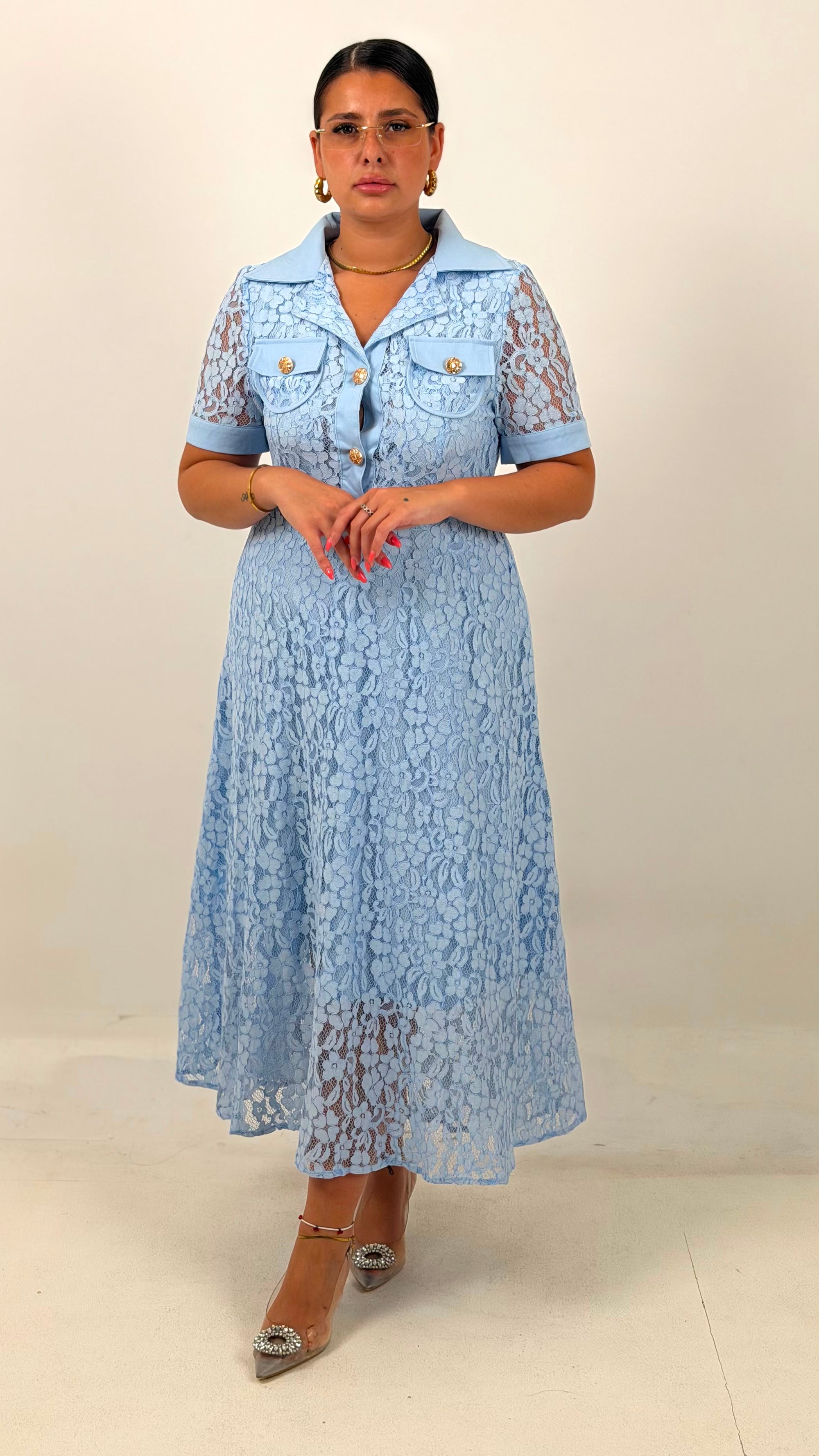 CURVY Abito BRENDA - Abito lungo in pizzo con cintura - COLLEZIONE CHIC