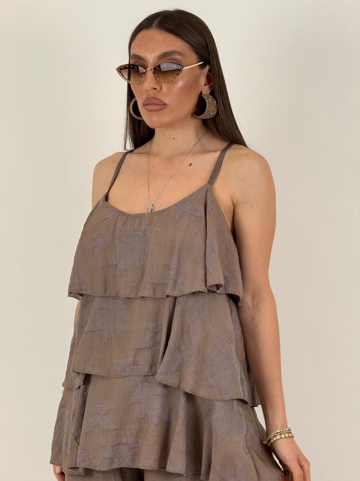 Cordset ELISA - Completo blusa con rouche e pantalone
