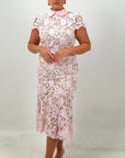 CURVY ABITO MOET - abito longuette in pizzo con collo effetto camicia e cintura nel punto vita - collezione chic