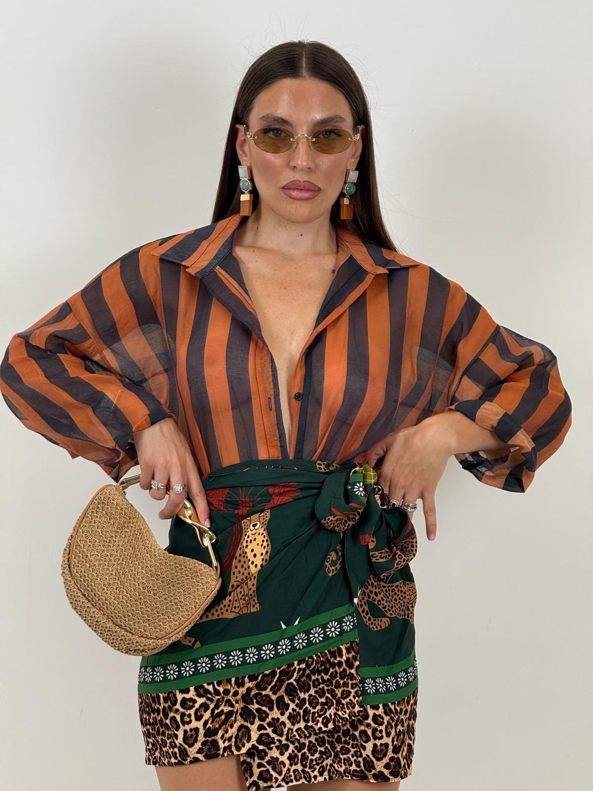 Camicia a righe MARRONE&amp;ARANCIONE