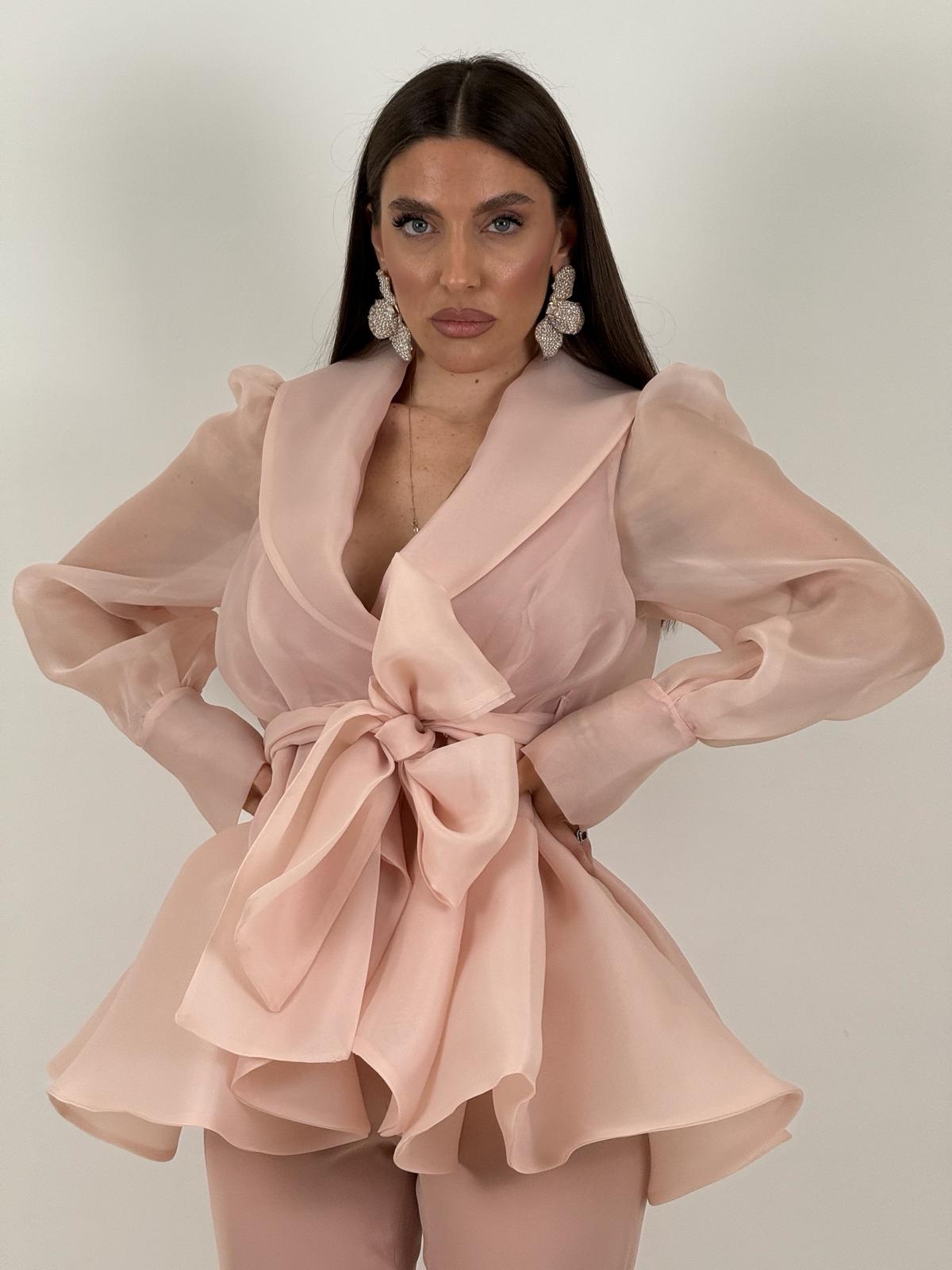 Tailleur MARYS - Tailleur sartoriale giacca in organza con cintura fascia larga nel punto vita e pantalone a zampa - top quality