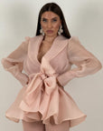 Tailleur MARYS - Tailleur sartoriale giacca in organza con cintura fascia larga nel punto vita e pantalone a zampa - top quality