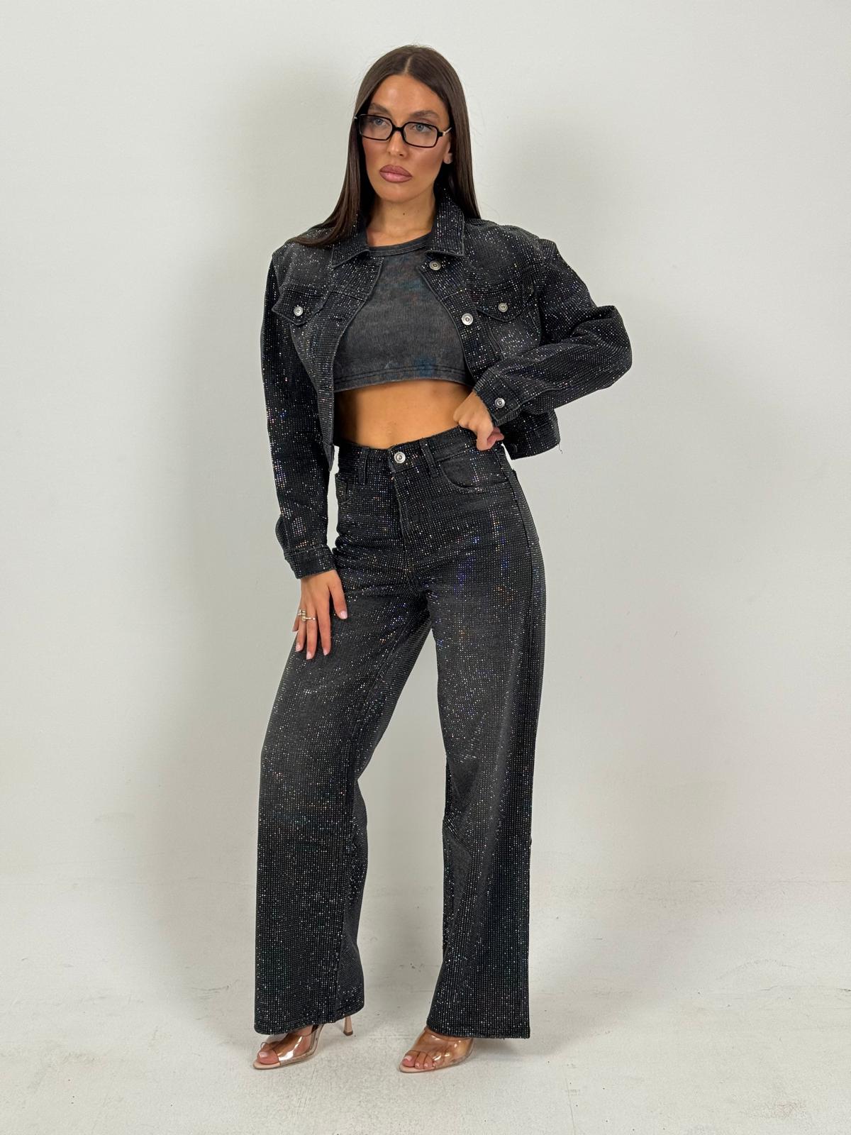 Cordset SWAROVSKI - Completo in denim con brillantini,giacca e pantalone