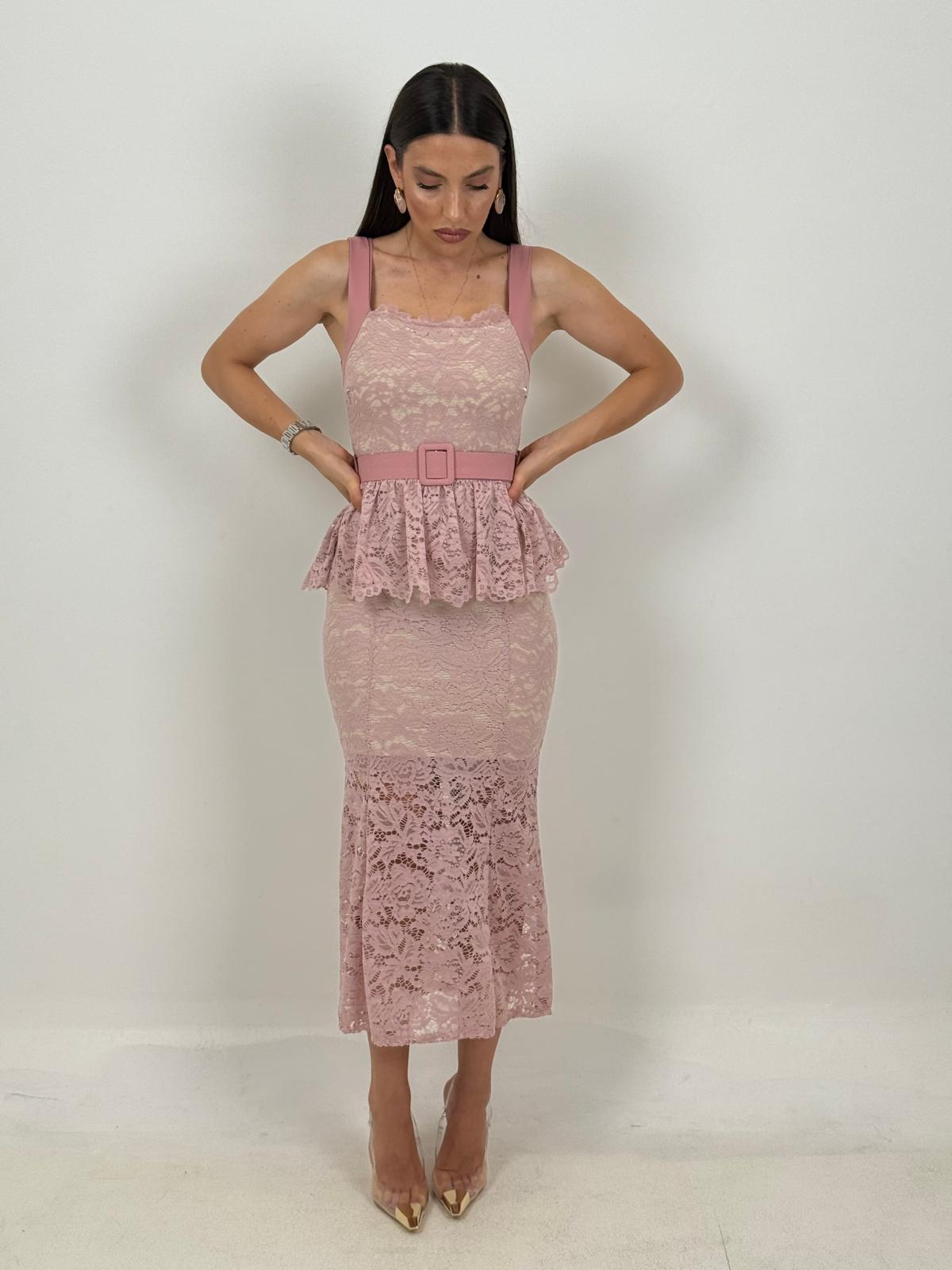 Abito YAREN - abito longuette in pizzo con balza nel punto vita e cintura rimovibile - abito in pizzo Limited Edition