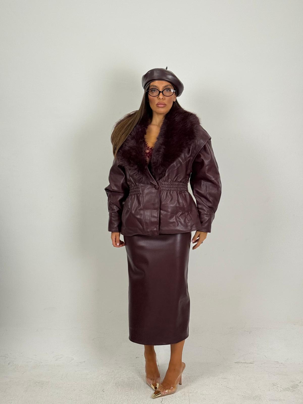 Giacca VIDYA in ecopelle con collo in pelliccia