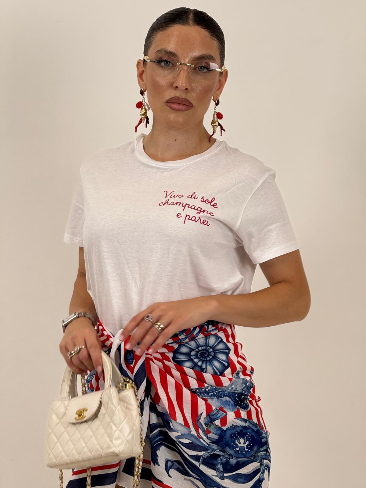 T-shirt in cotone VIVO DI SOLE CHAMPAGNE E PAREI