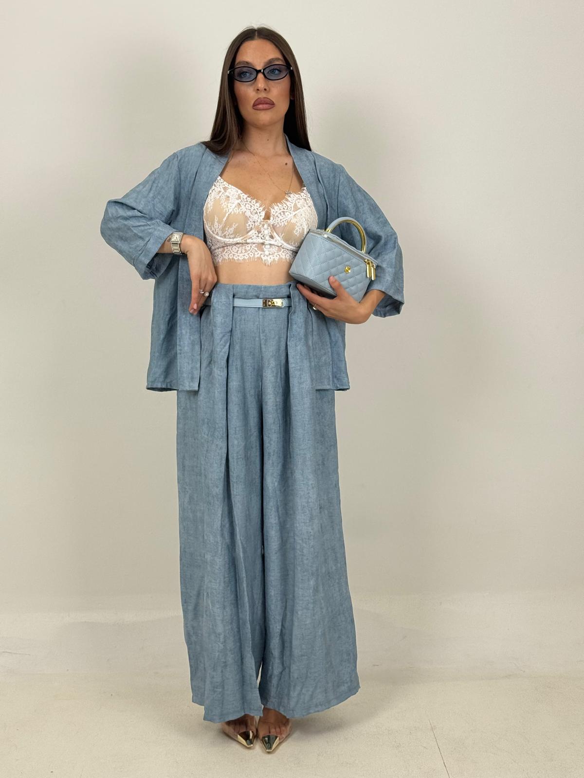 Tailleur TONIA - Completo effetto lino con giacca a kimono e pantalone