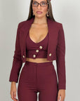 Tailleur VIOLANTE - Tailleur sartoriale 3 pezzi panciotto giacca corta e pantalone effetto guaina a zampa