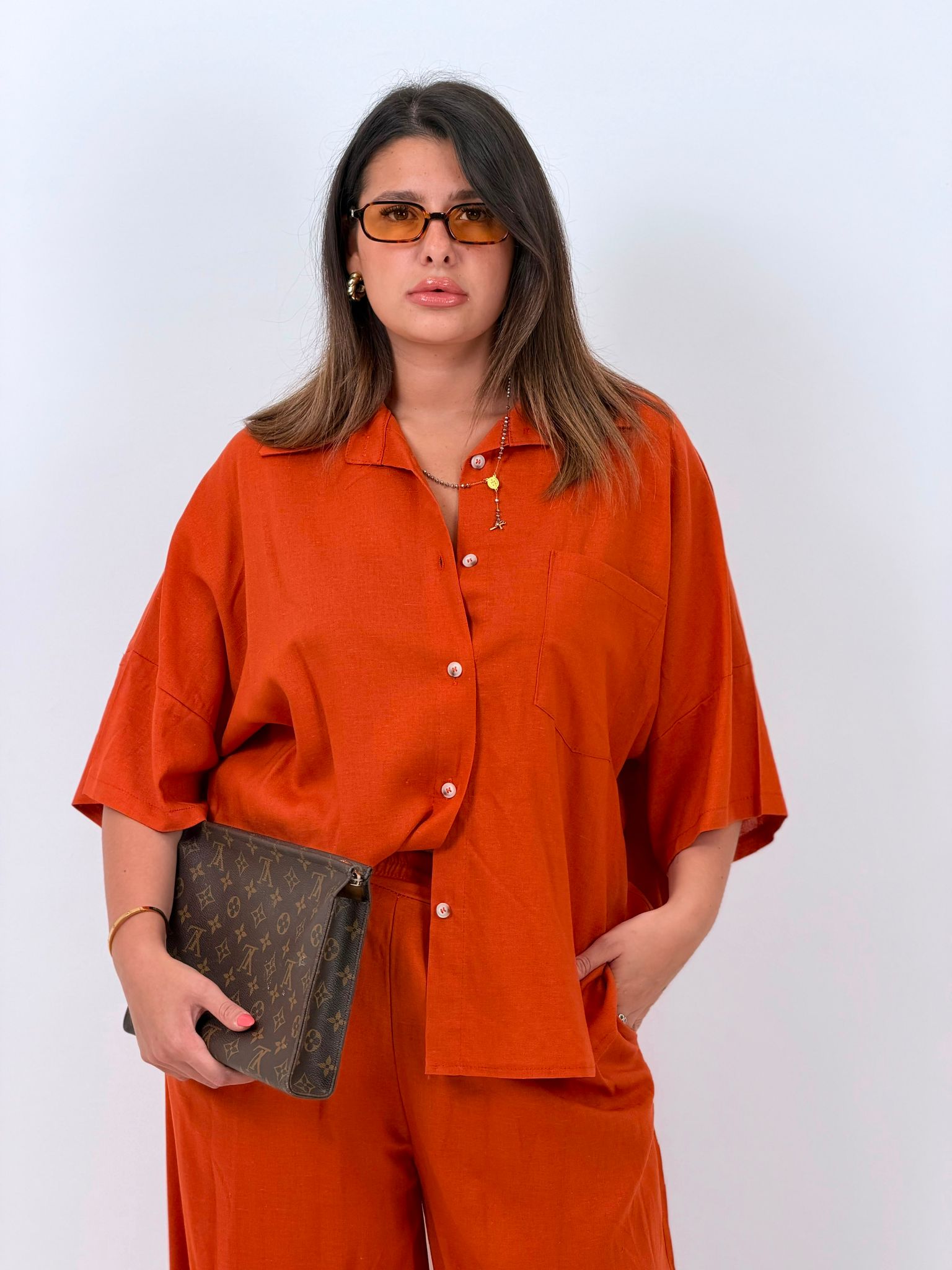 CURVY Cordset JOSEPHINE - Completo camicia e pantalone 55%lino e 45%cotone