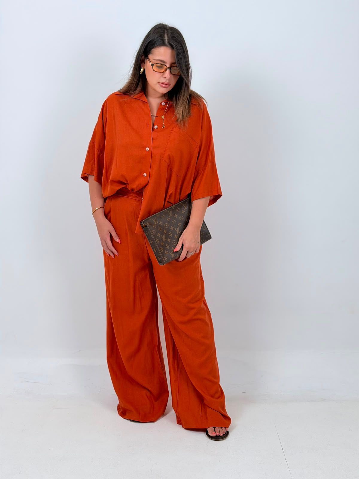 CURVY Cordset JOSEPHINE - Completo camicia e pantalone 55%lino e 45%cotone